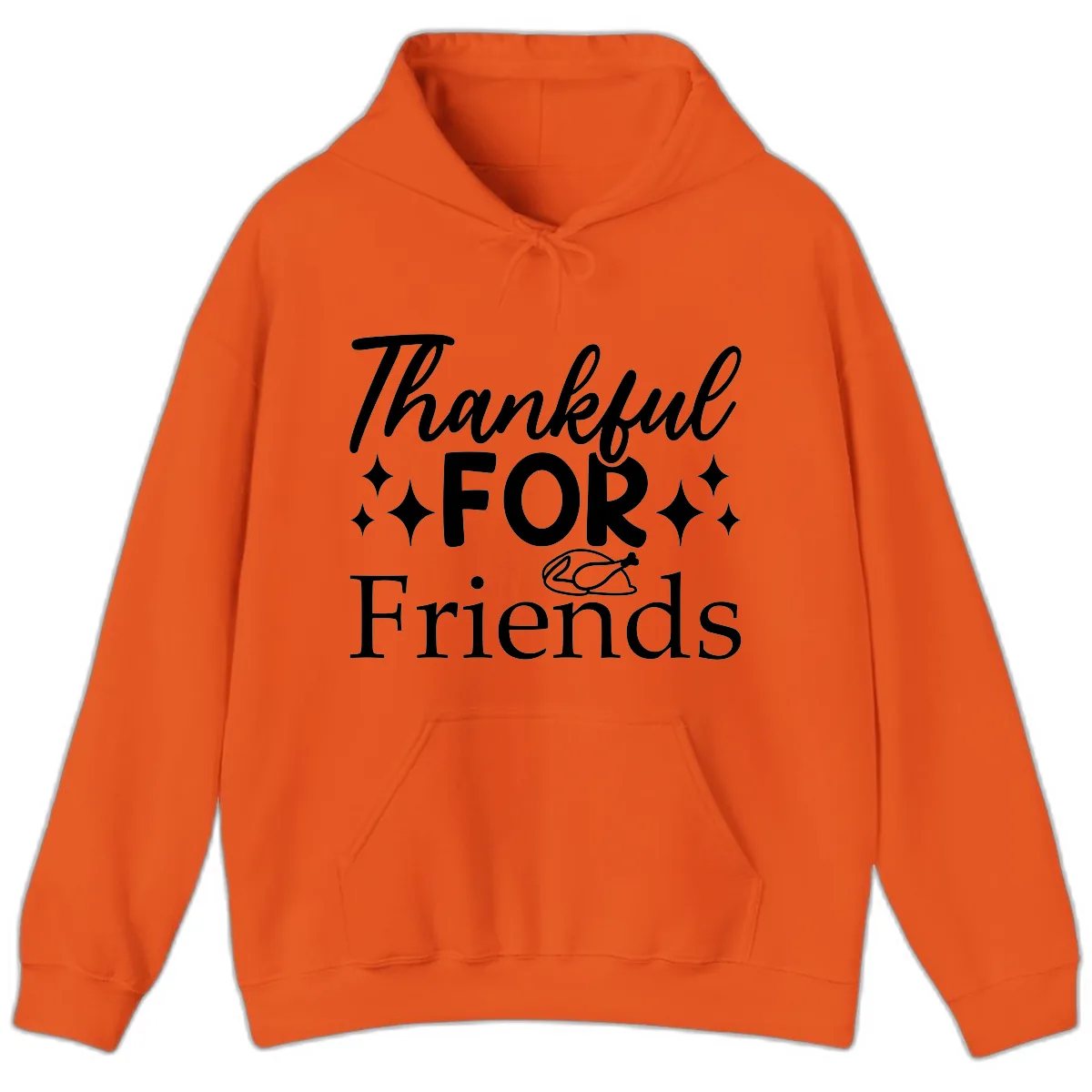 Thankful For Friends Typography Design Hoodie in Orange