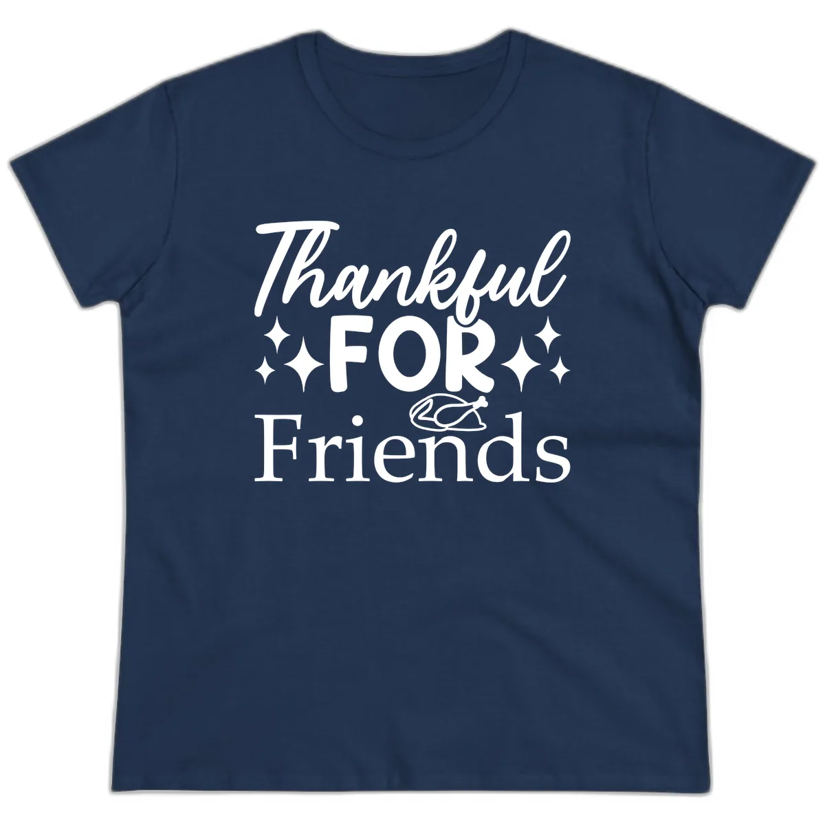 Thankful For Friends Typography Design Ladies Tee in Navy