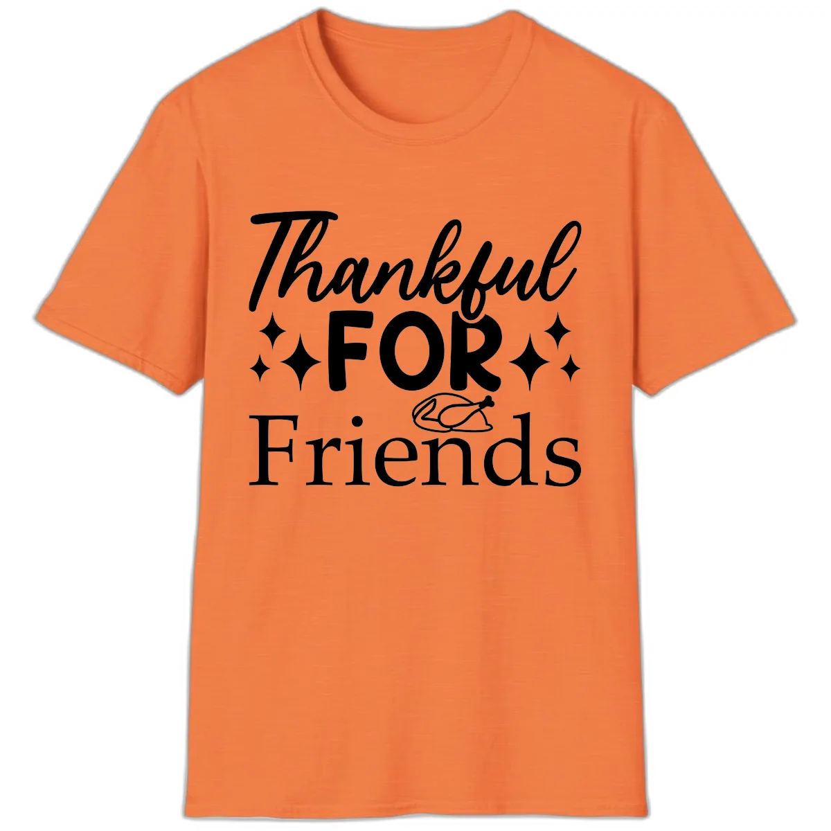 Thankful For Friends Typography Design T-Shirt in Heather Orange