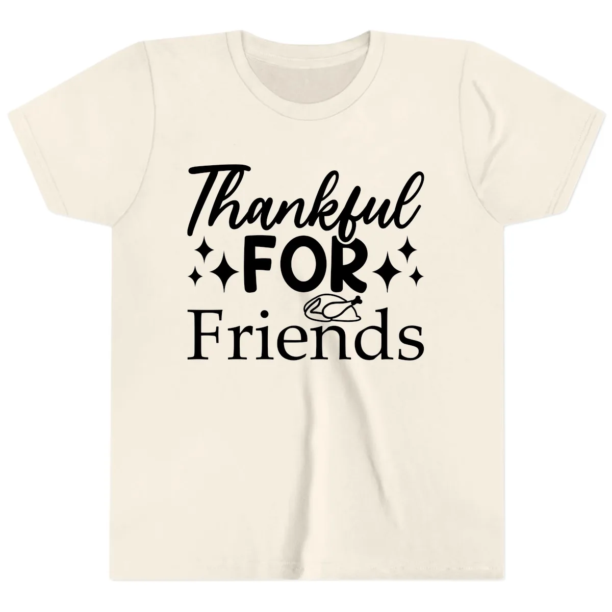 Thankful For Friends Typography Design Youth T-Shirt in Natural