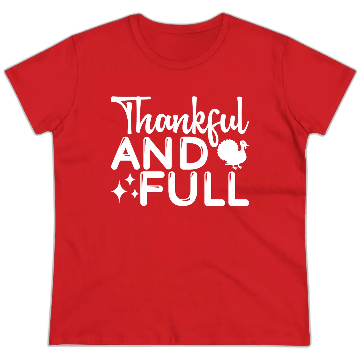 Thankful And Full Design Ladies Tee in Red