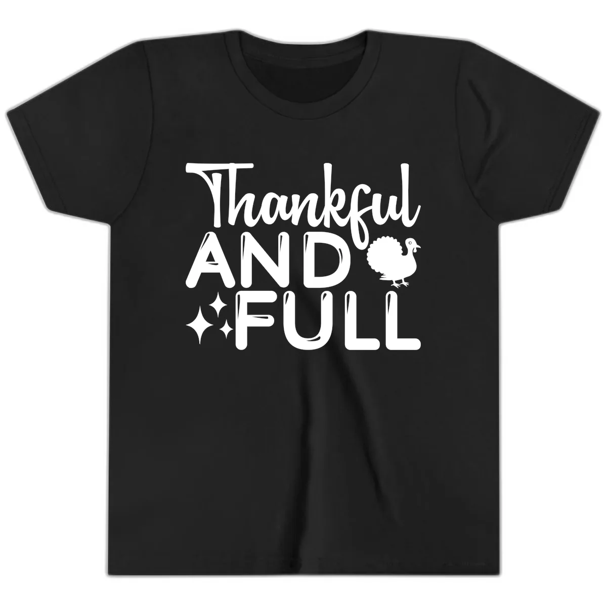 Thankful And Full Design Youth T-Shirt in Black