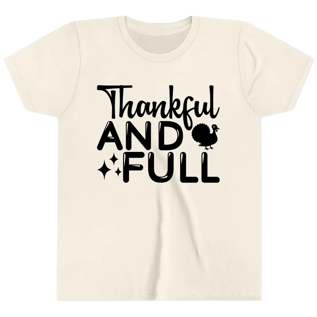 Thankful And Full Design Youth T-Shirt in Natural