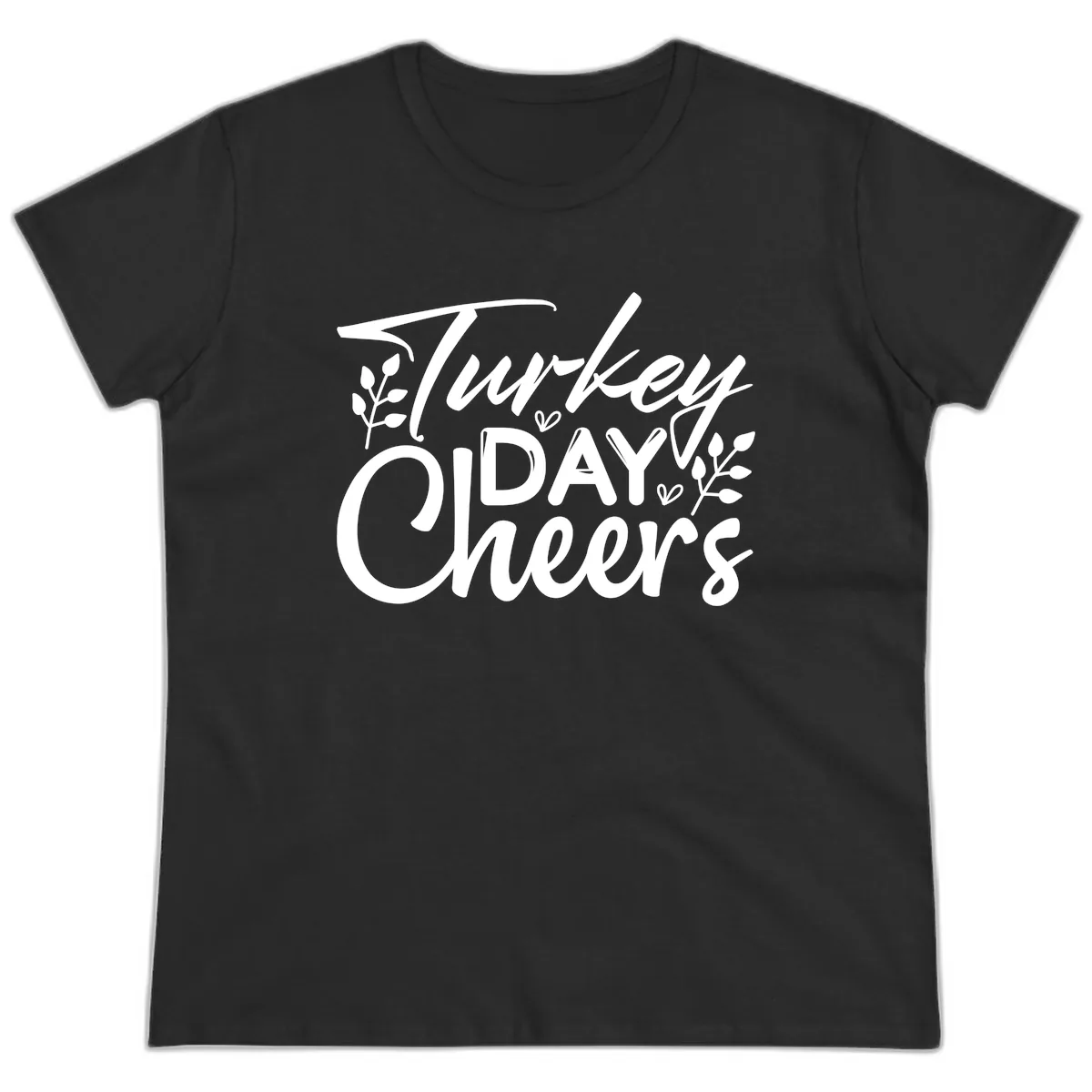 Thanksgiving Day Cheers Celebration Ladies Tee in Black