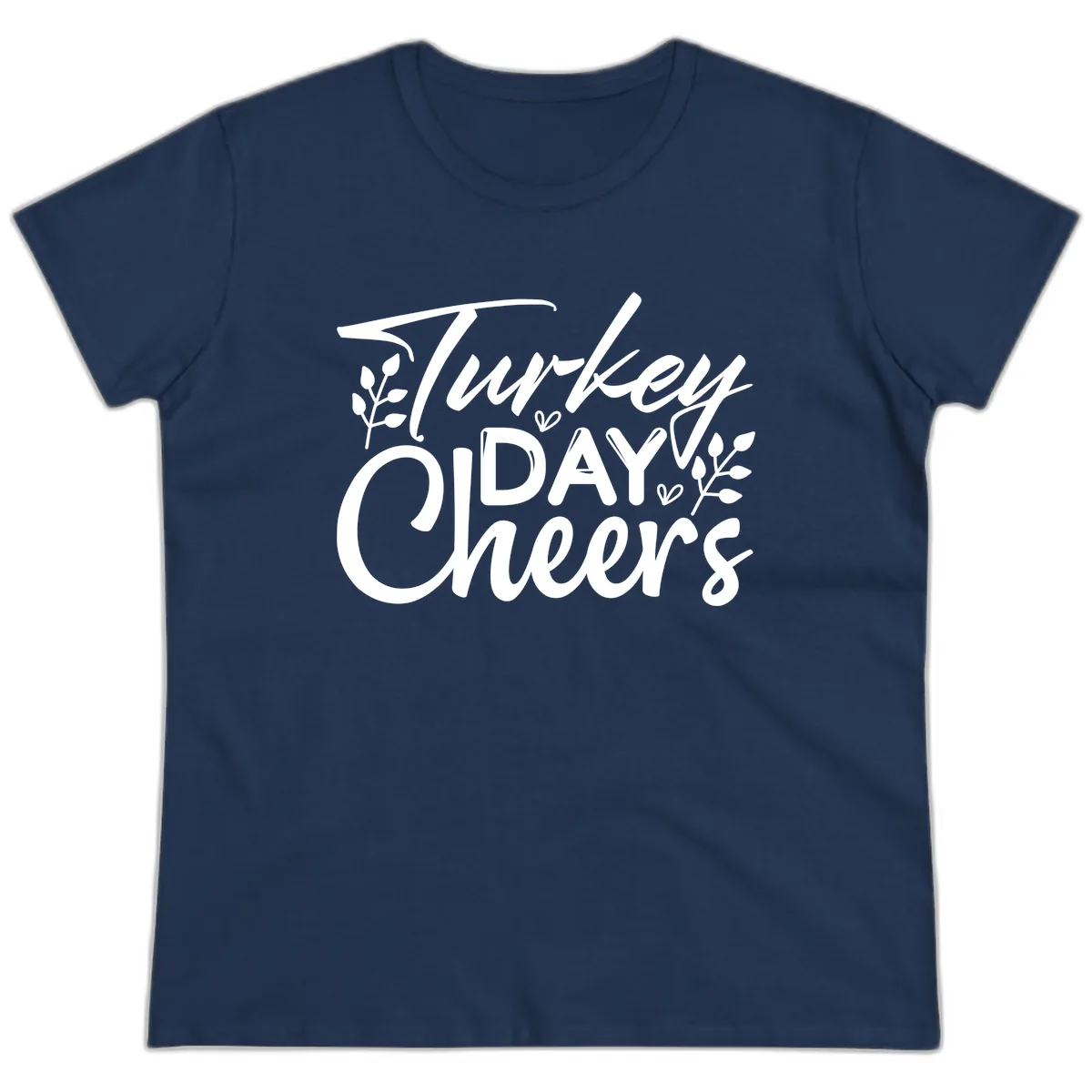 Thanksgiving Day Cheers Celebration Ladies Tee in Navy