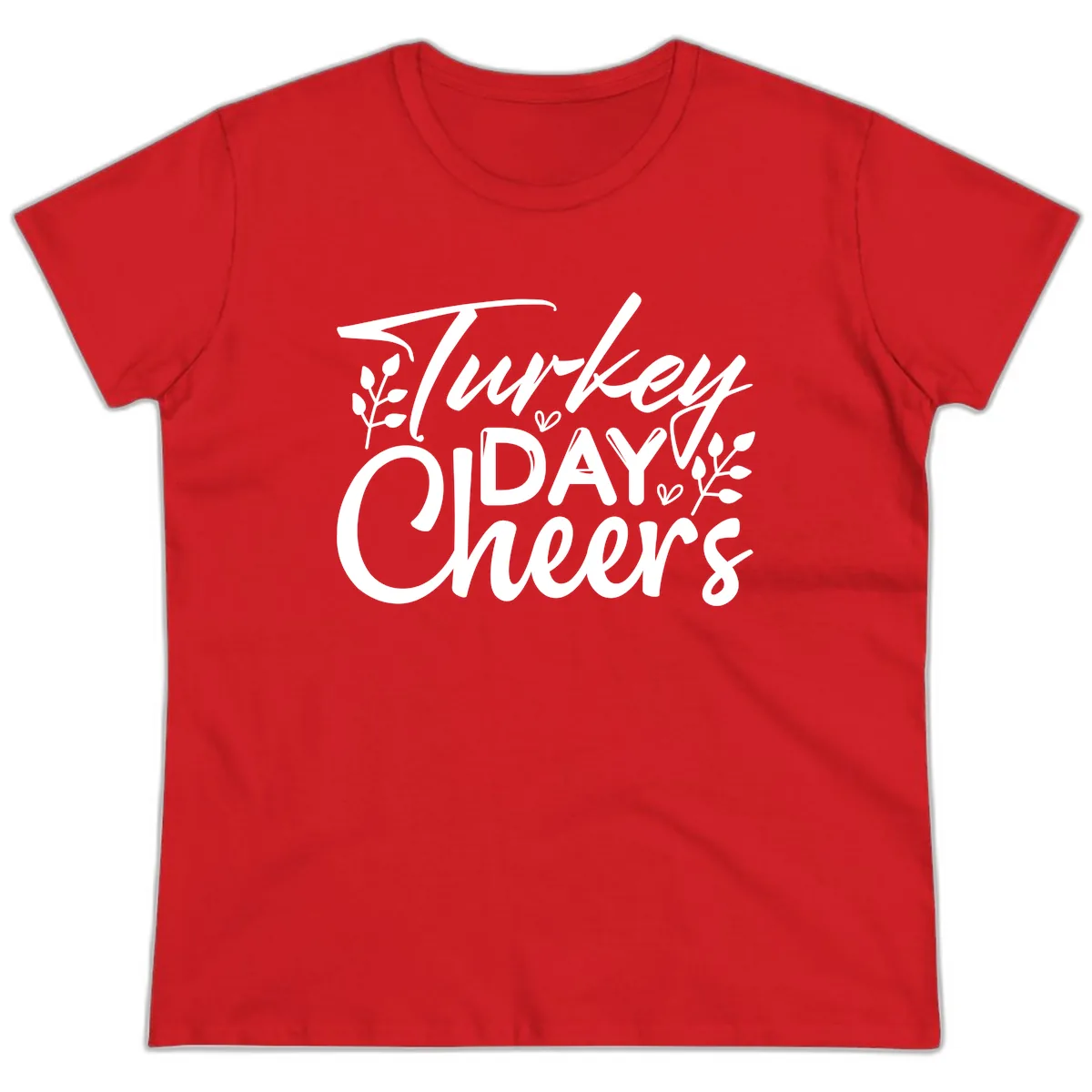 Thanksgiving Day Cheers Celebration Ladies Tee in Red