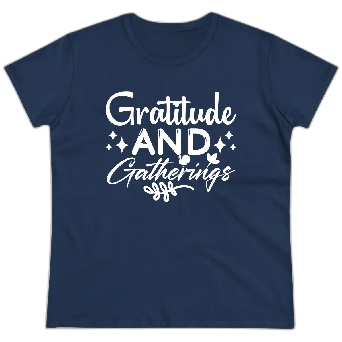 Gratitude And Gatherings Design Ladies Tee in Navy