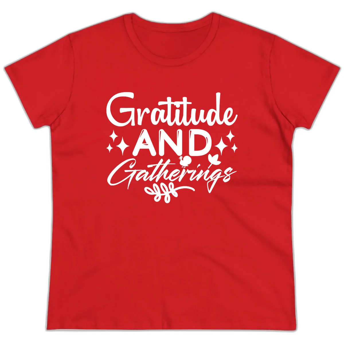 Gratitude And Gatherings Design Ladies Tee in Red