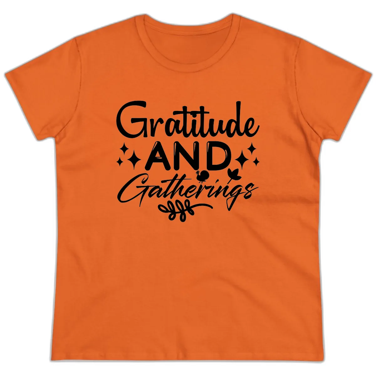 Gratitude And Gatherings Design Ladies Tee in Orange