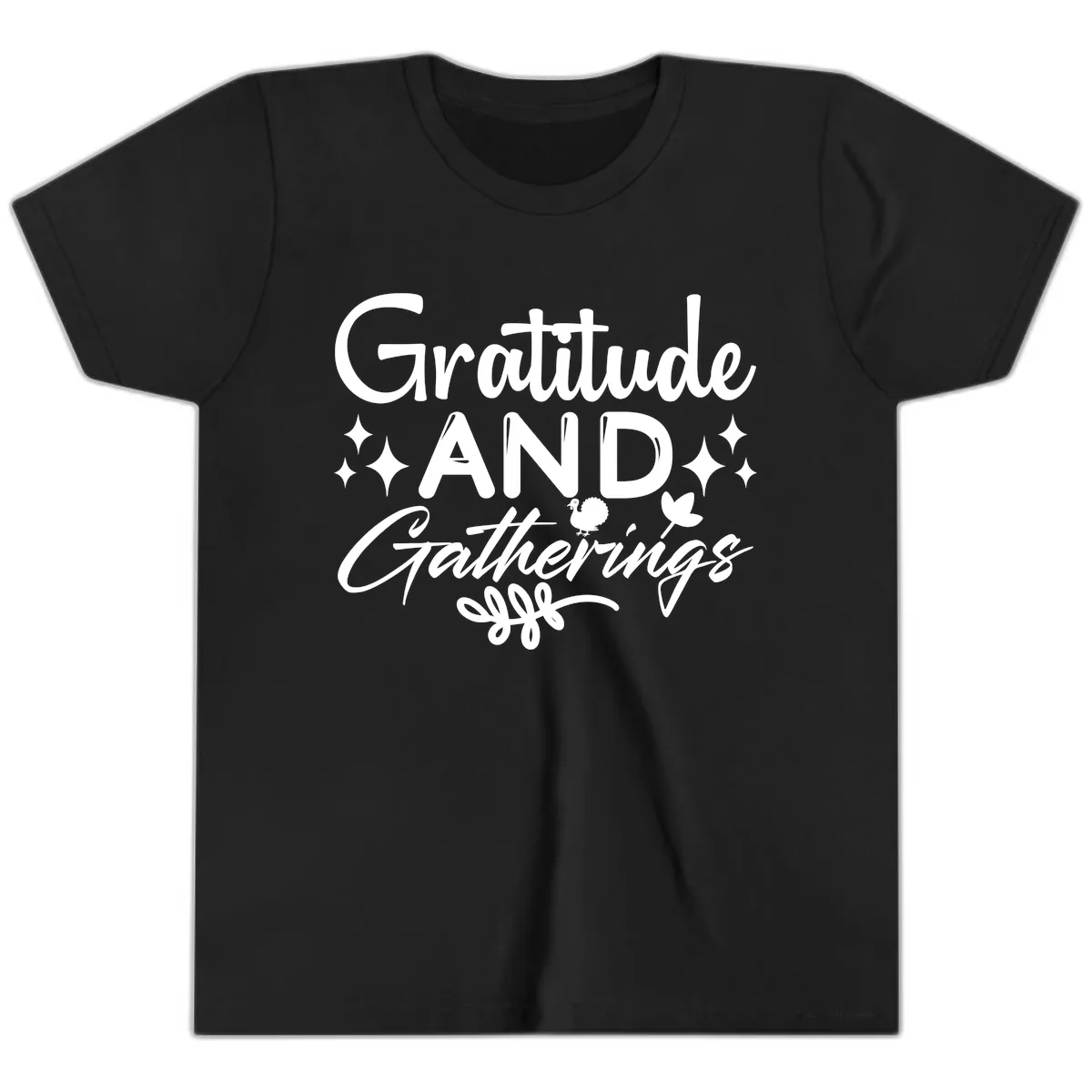 Gratitude And Gatherings Design Youth T-Shirt in Black