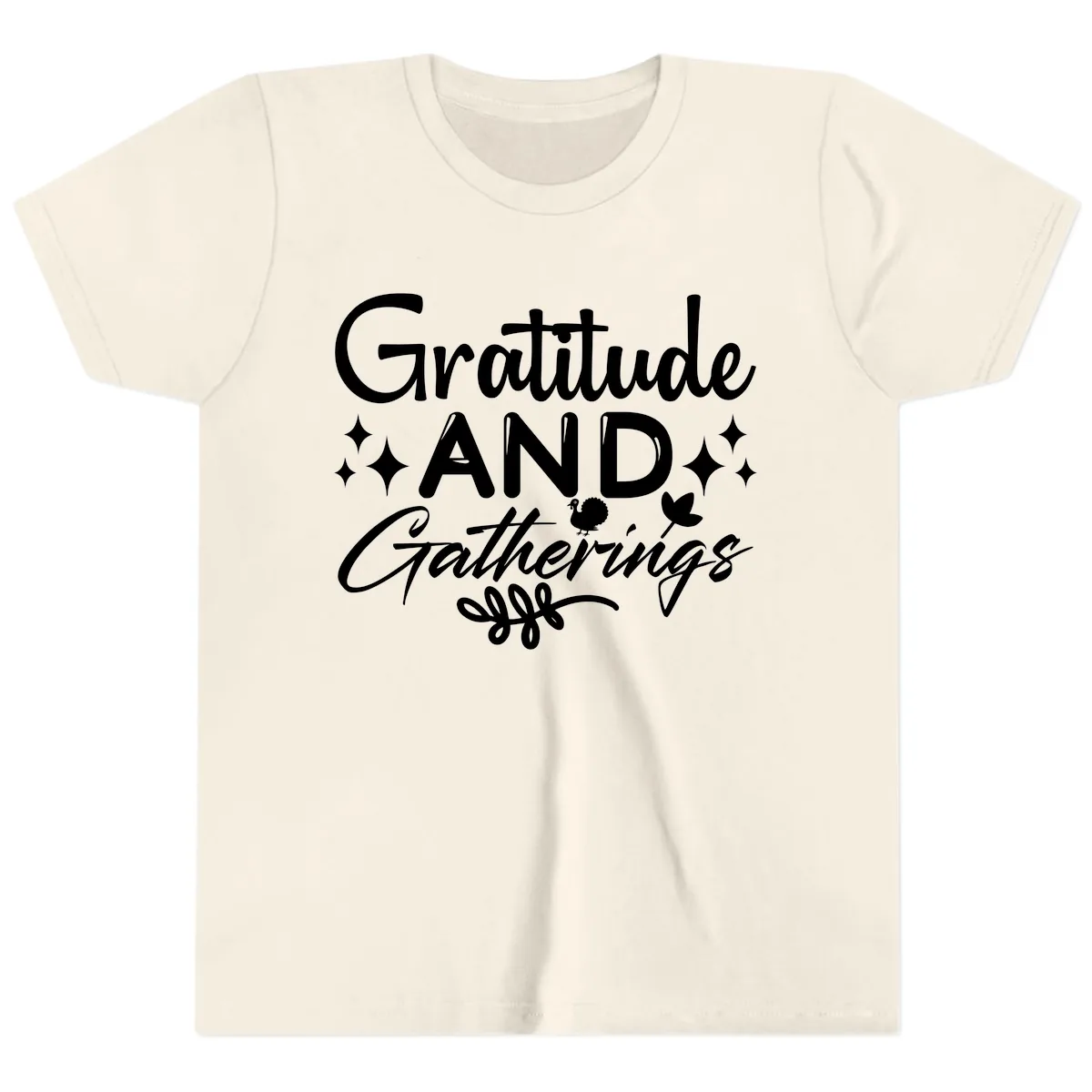 Gratitude And Gatherings Design Youth T-Shirt in Natural