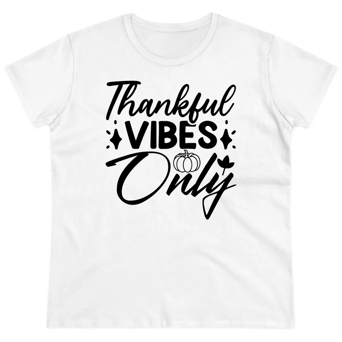 Thankful Vibes Only Graphic Ladies Tee in White