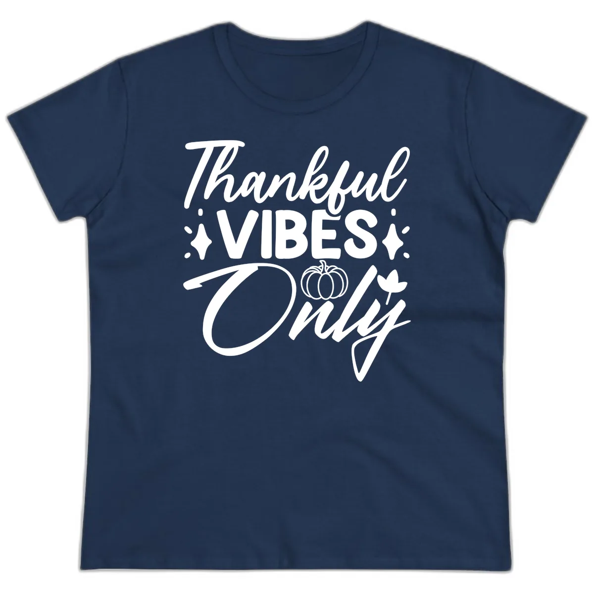 Thankful Vibes Only Graphic Ladies Tee in Navy