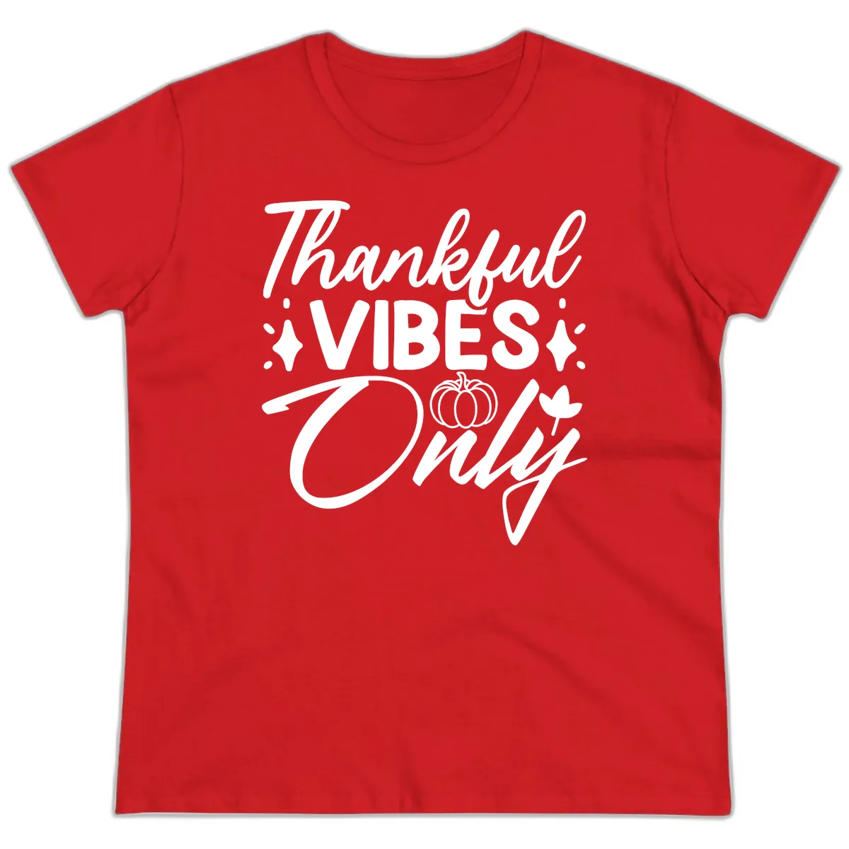 Thankful Vibes Only Graphic Ladies Tee in Red