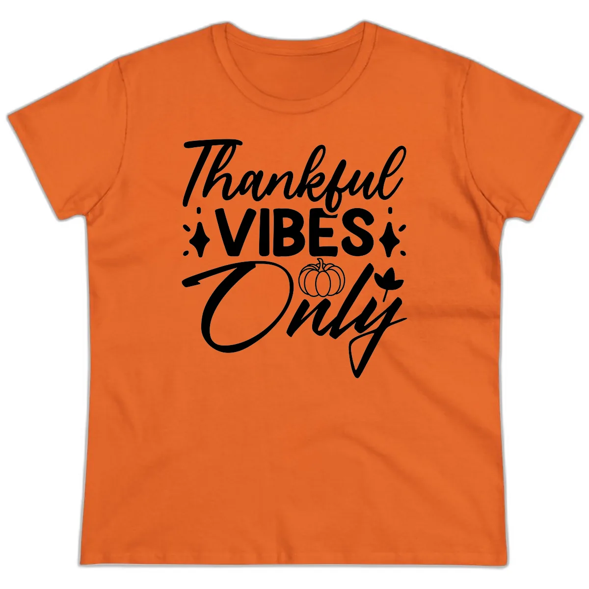 Thankful Vibes Only Graphic Ladies Tee in Orange