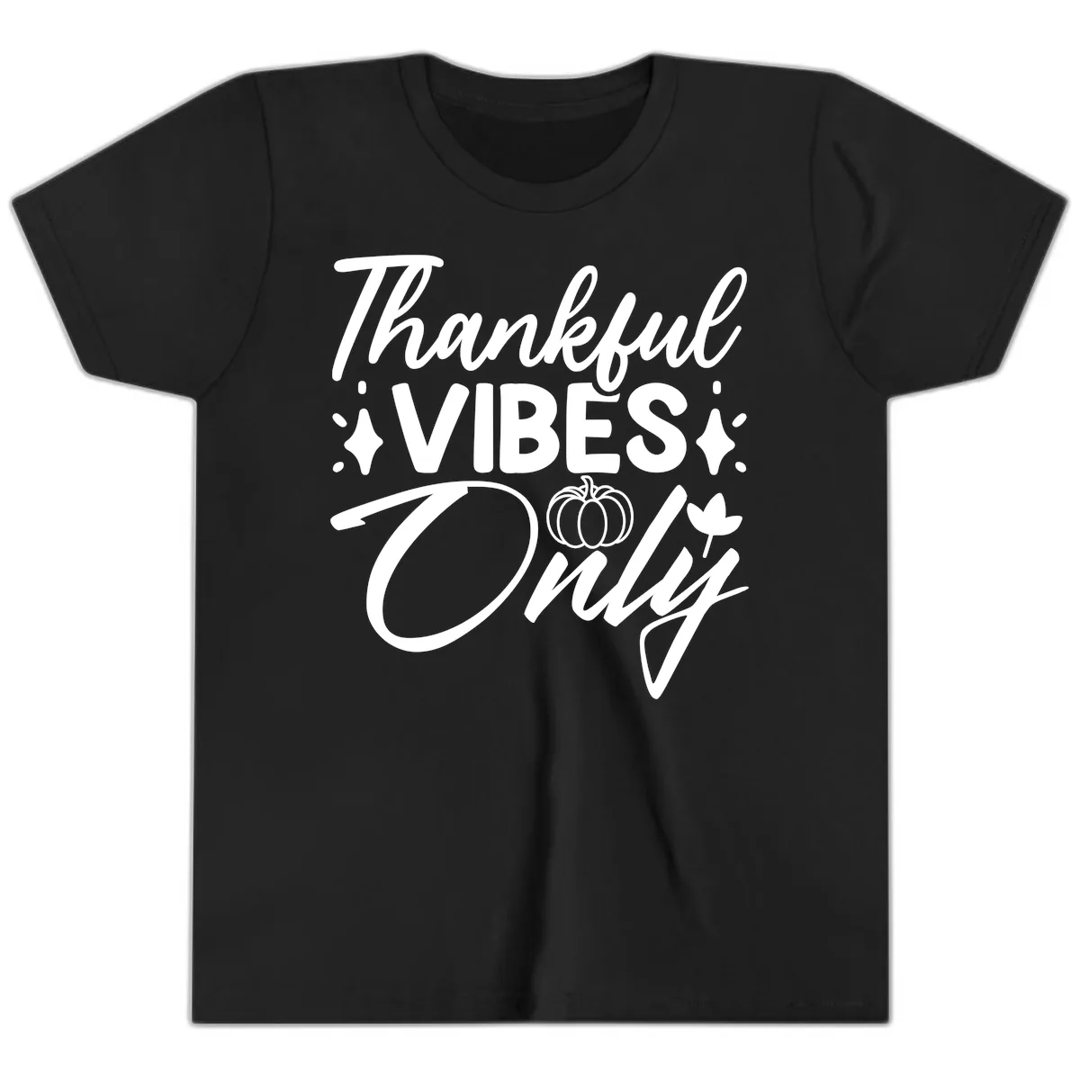Thankful Vibes Only Graphic Youth T-Shirt in Black