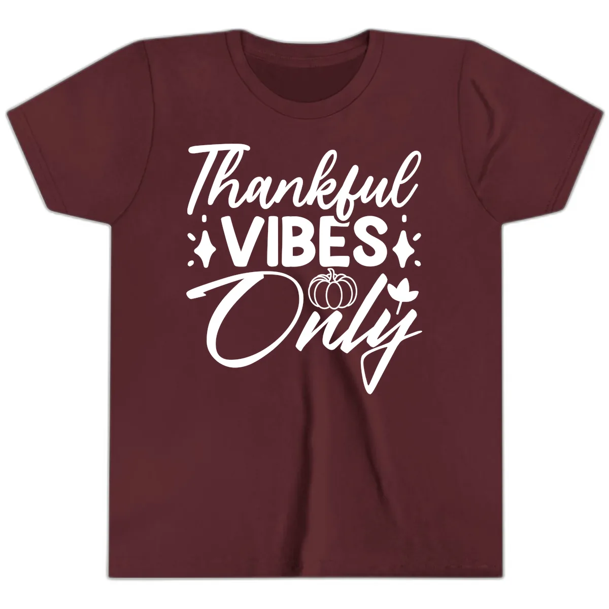 Thankful Vibes Only Graphic Youth T-Shirt in Maroon