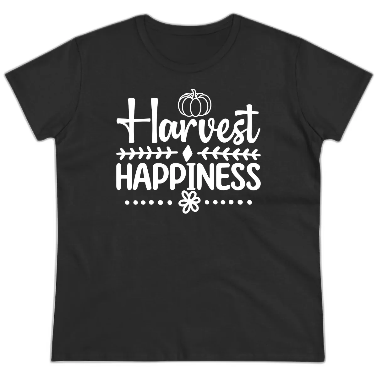 Harvest Happiness Autumn Sentiment Ladies Tee in Black