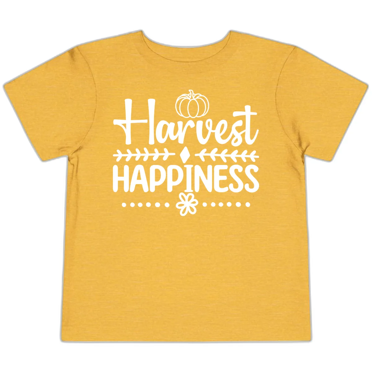 Harvest Happiness Autumn Sentiment Toddler T-Shirt in Heather Yellow Gold