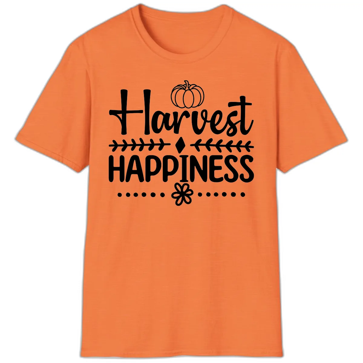 Harvest Happiness Autumn Sentiment T-Shirt in Heather Orange