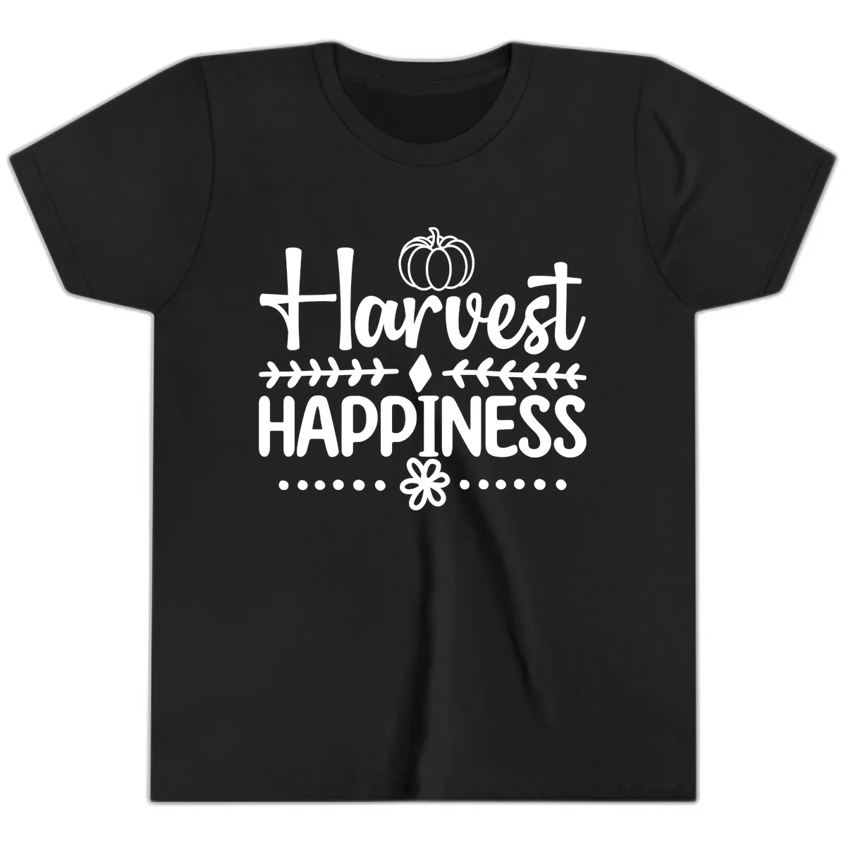 Harvest Happiness Autumn Sentiment Youth T-Shirt in Black