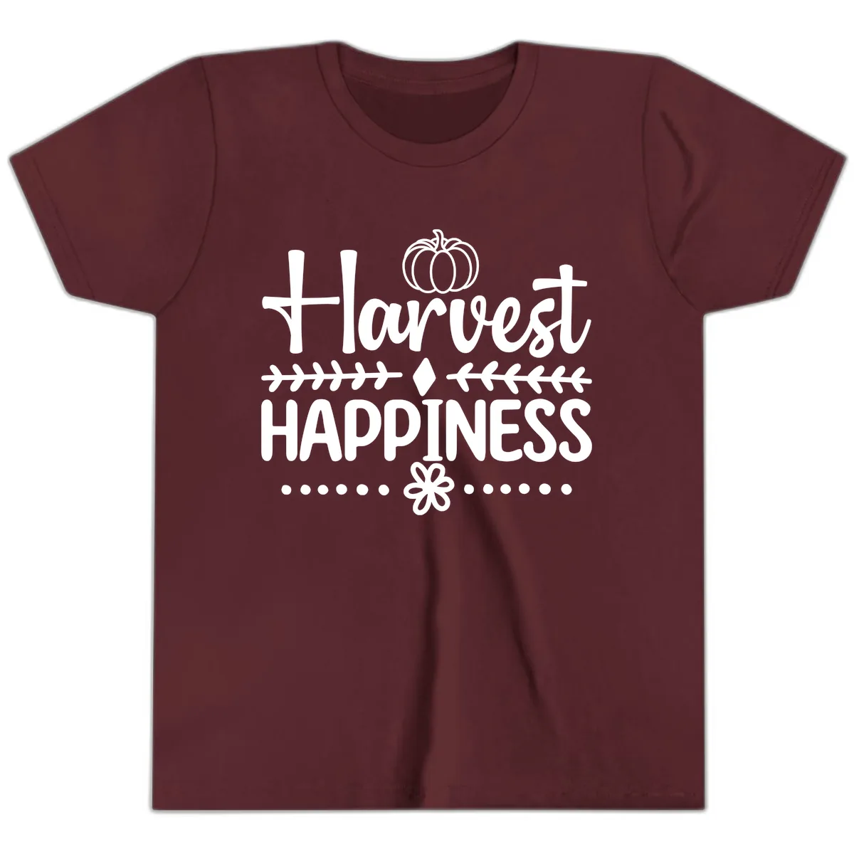 Harvest Happiness Autumn Sentiment Youth T-Shirt in Maroon