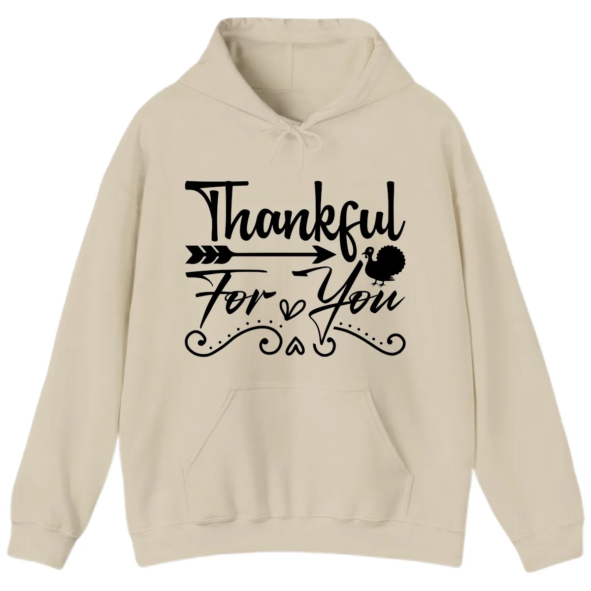 Thankful For You Arrow Turkey Hoodie in Sand