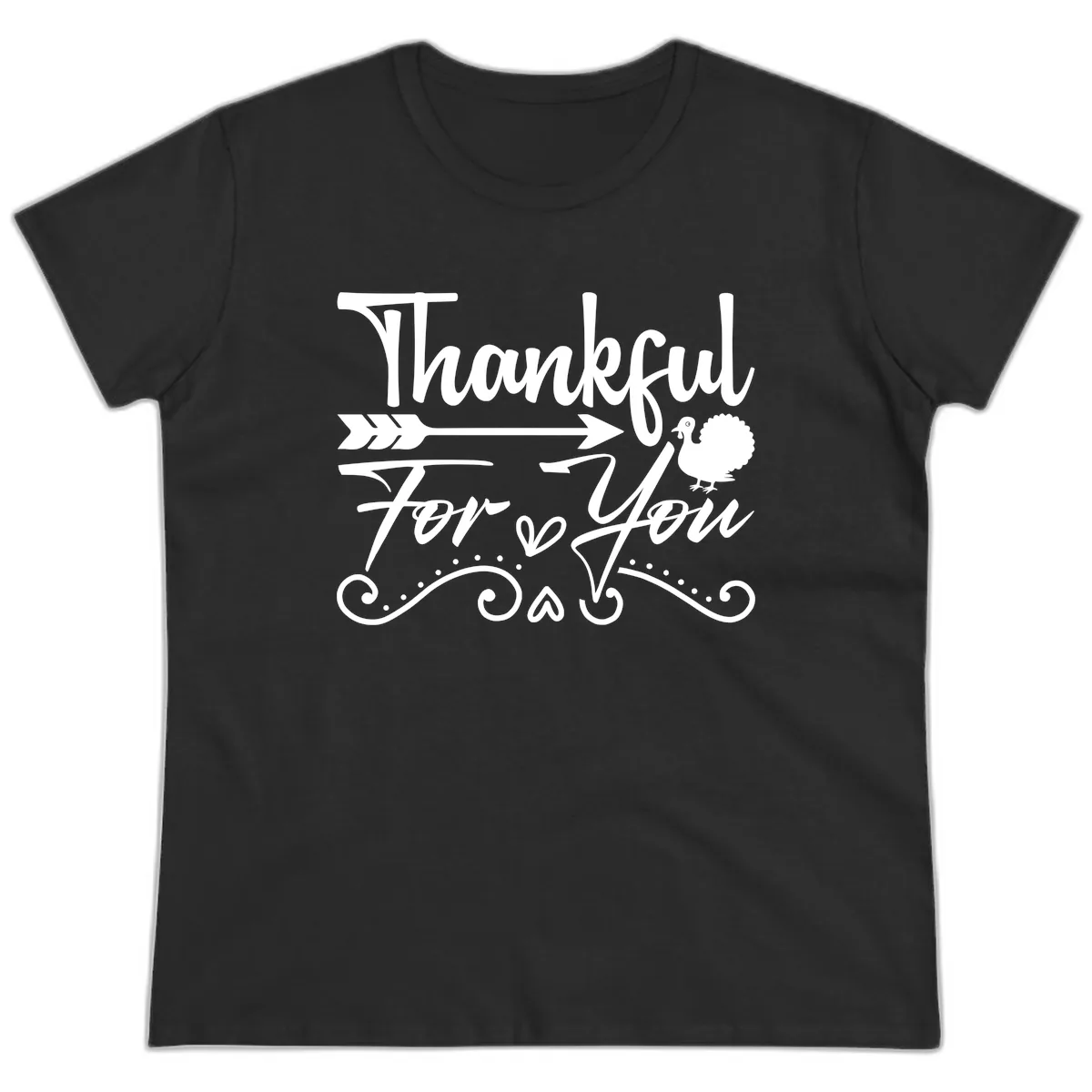 Thankful For You Arrow Turkey Ladies Tee in Black