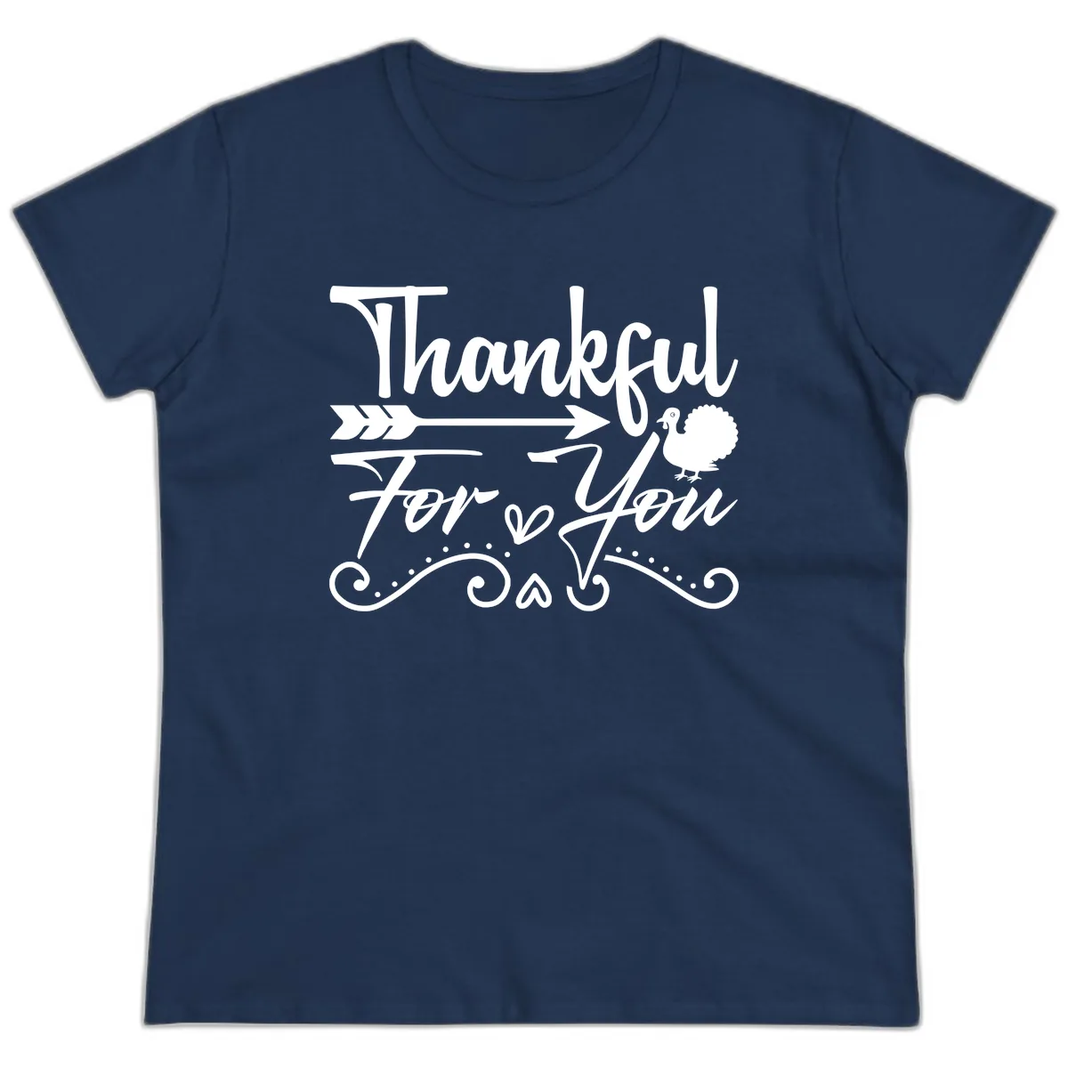Thankful For You Arrow Turkey Ladies Tee in Navy