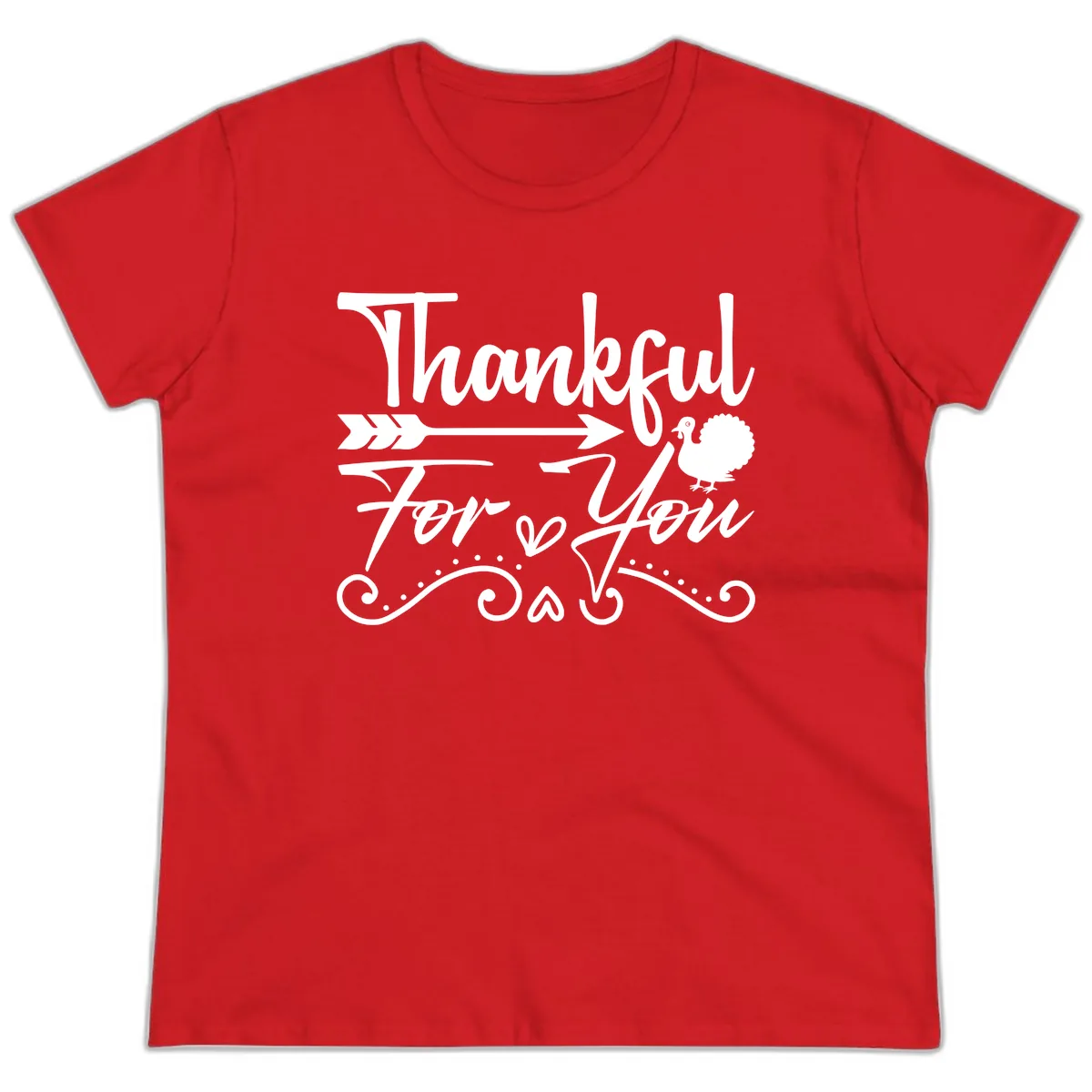 Thankful For You Arrow Turkey Ladies Tee in Red