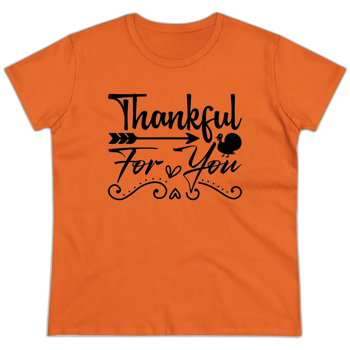 Thankful For You Arrow Turkey Ladies Tee in Orange