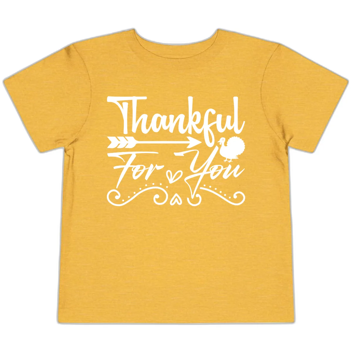 Thankful For You Arrow Turkey Toddler T-Shirt in Heather Yellow Gold