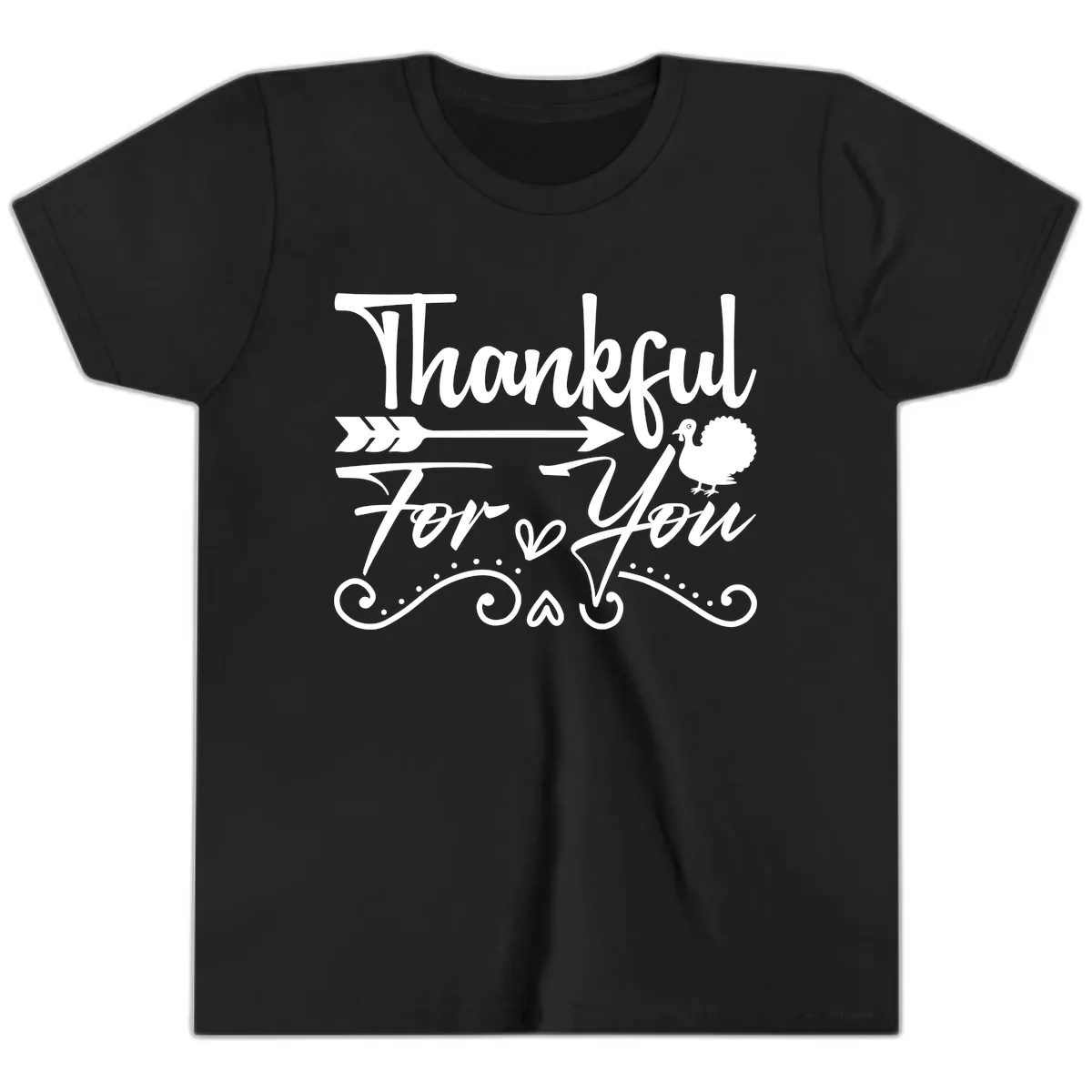 Thankful For You Arrow Turkey Youth T-Shirt in Black