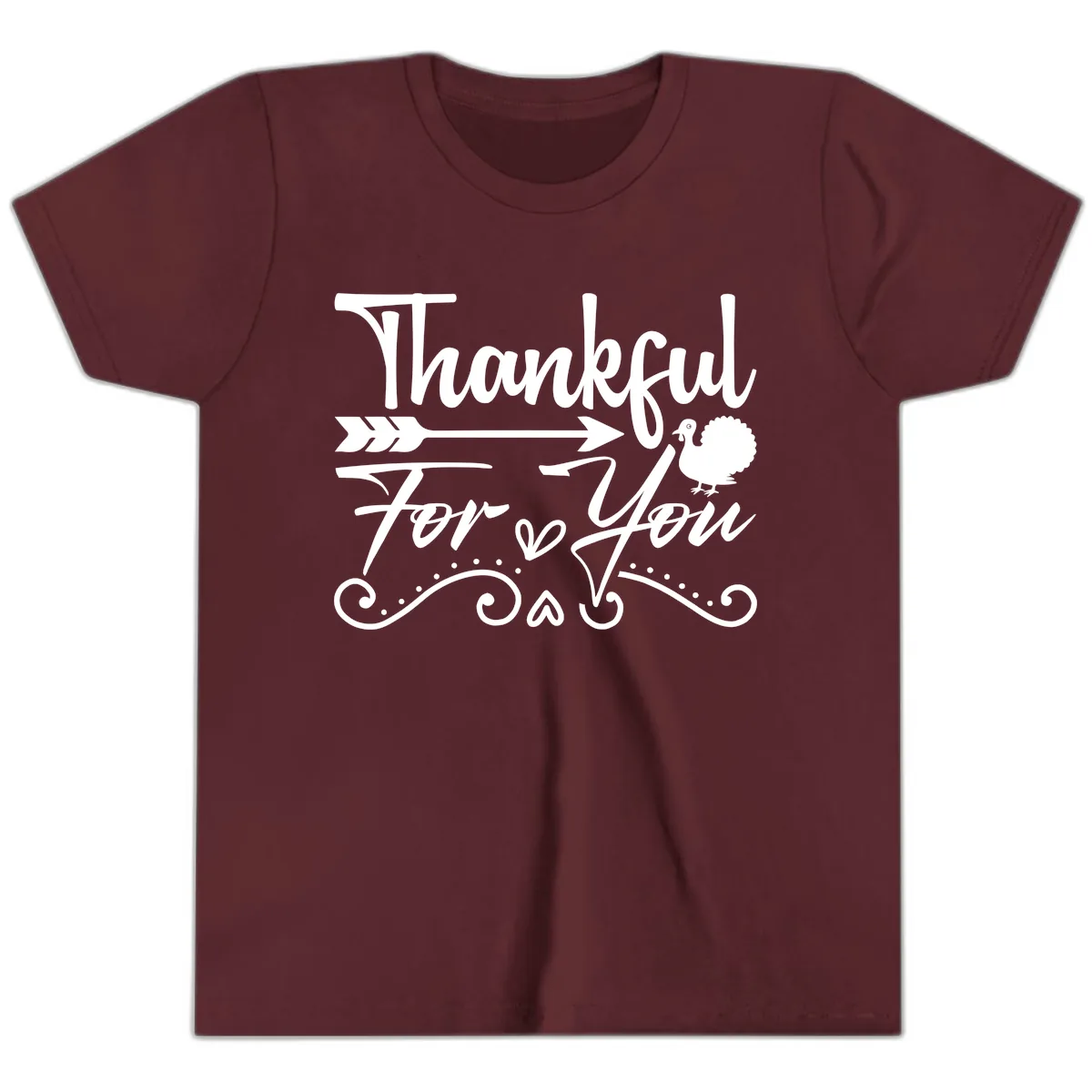 Thankful For You Arrow Turkey Youth T-Shirt in Maroon