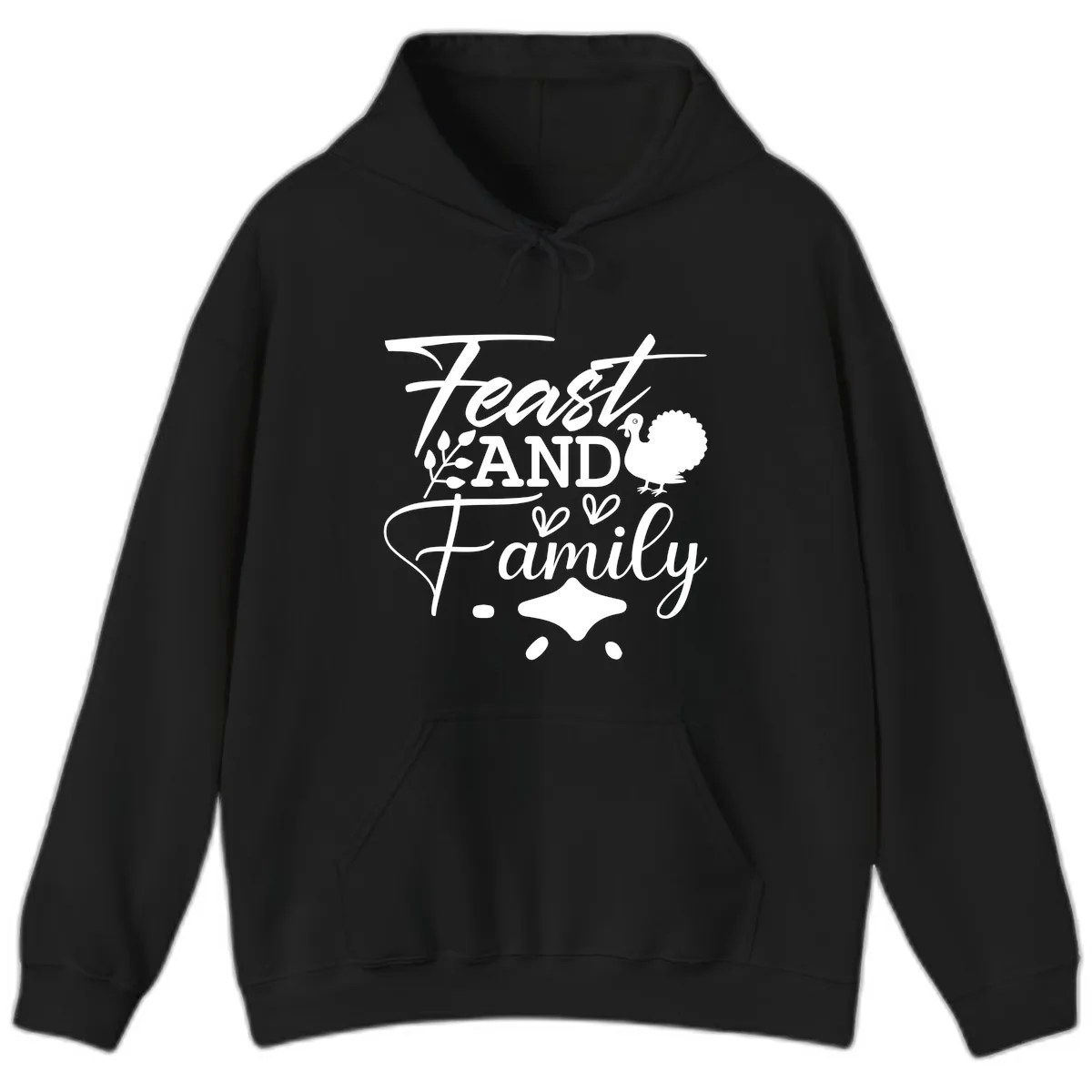 Feast And Family Thanksgiving Sentiment Hoodie in Black