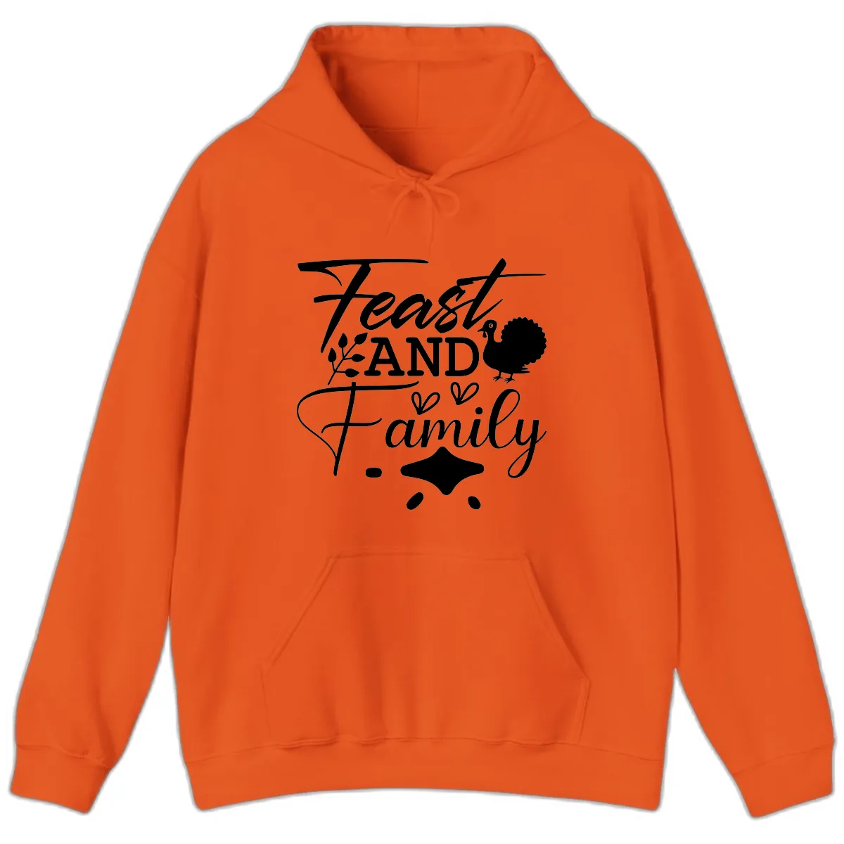 Feast And Family Thanksgiving Sentiment Hoodie in Orange