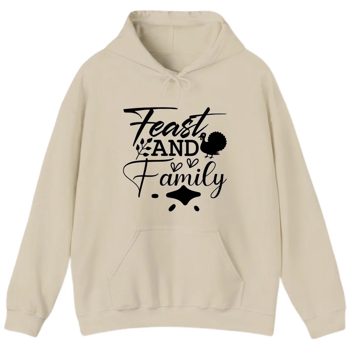 Feast And Family Thanksgiving Sentiment Hoodie in Sand