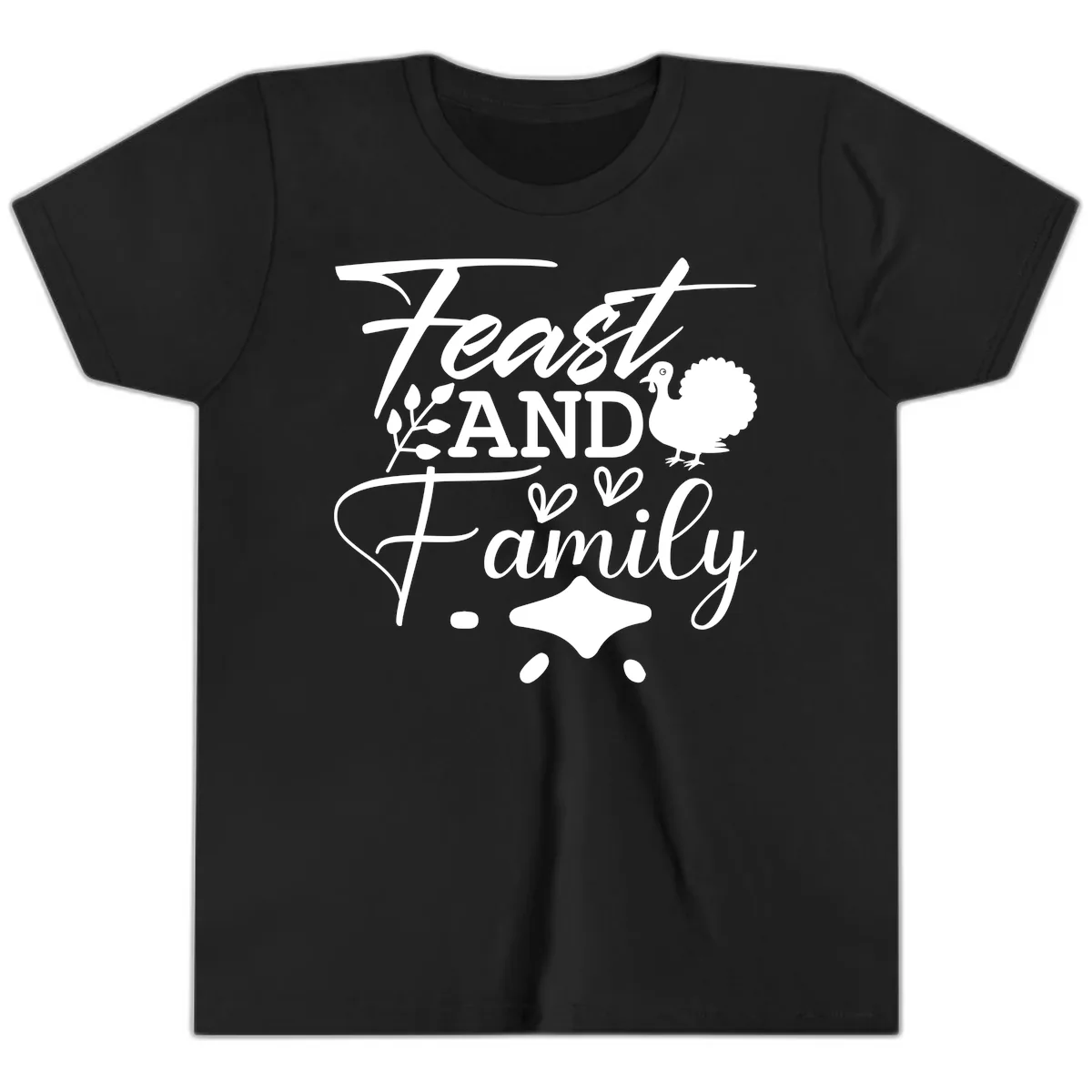 Feast And Family Thanksgiving Sentiment Youth T-Shirt in Black