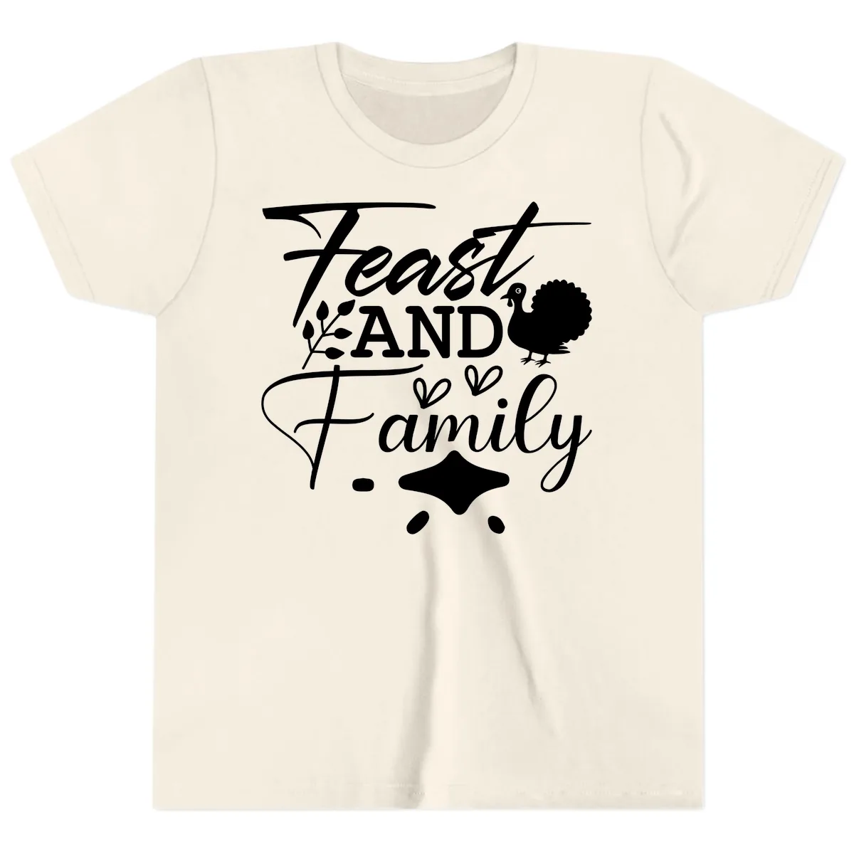 Feast And Family Thanksgiving Sentiment Youth T-Shirt in Natural