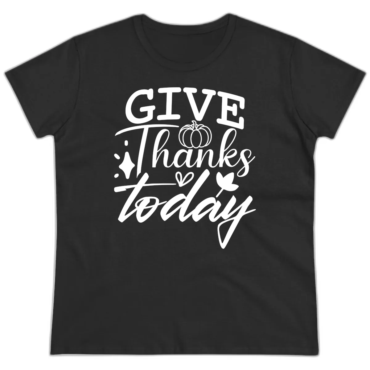 Give Thanks Today Typography Design Ladies Tee in Black