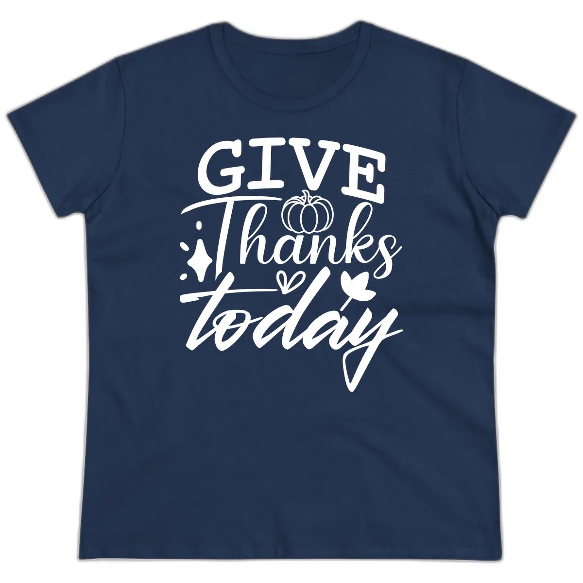 Give Thanks Today Typography Design Ladies Tee in Navy