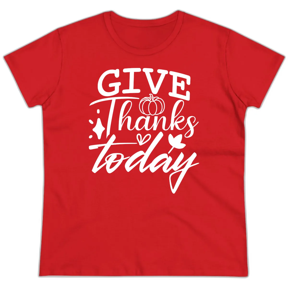 Give Thanks Today Typography Design Ladies Tee in Red