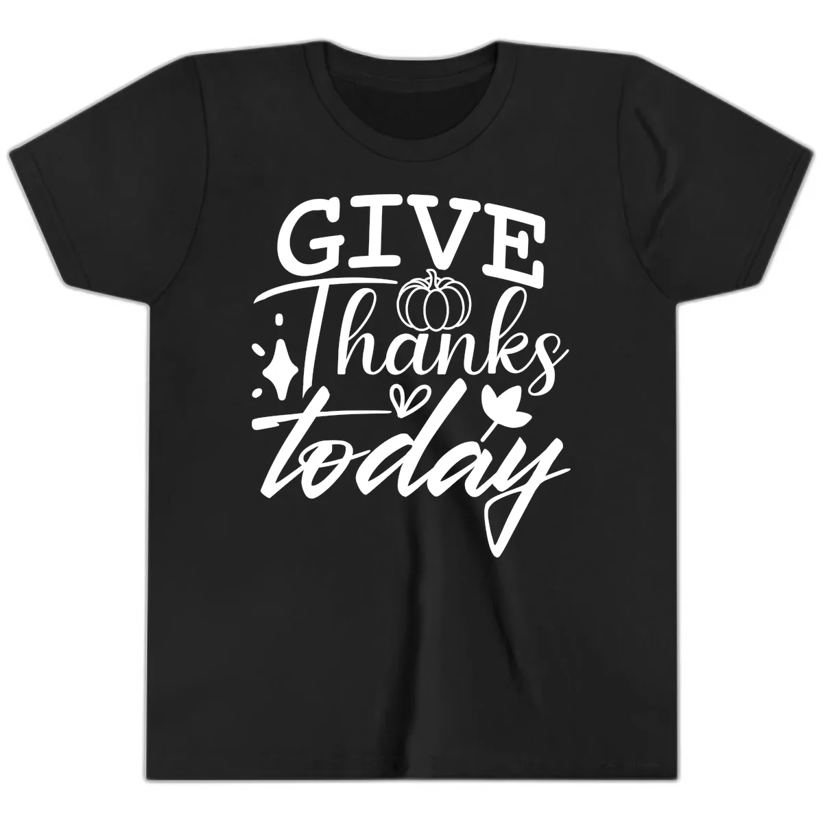 Give Thanks Today Typography Design Youth T-Shirt in Black