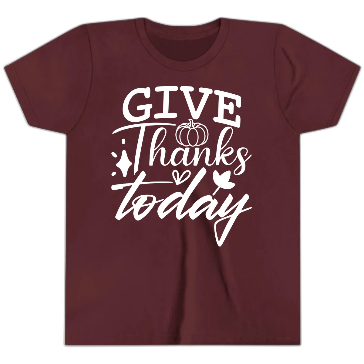 Give Thanks Today Typography Design Youth T-Shirt in Maroon