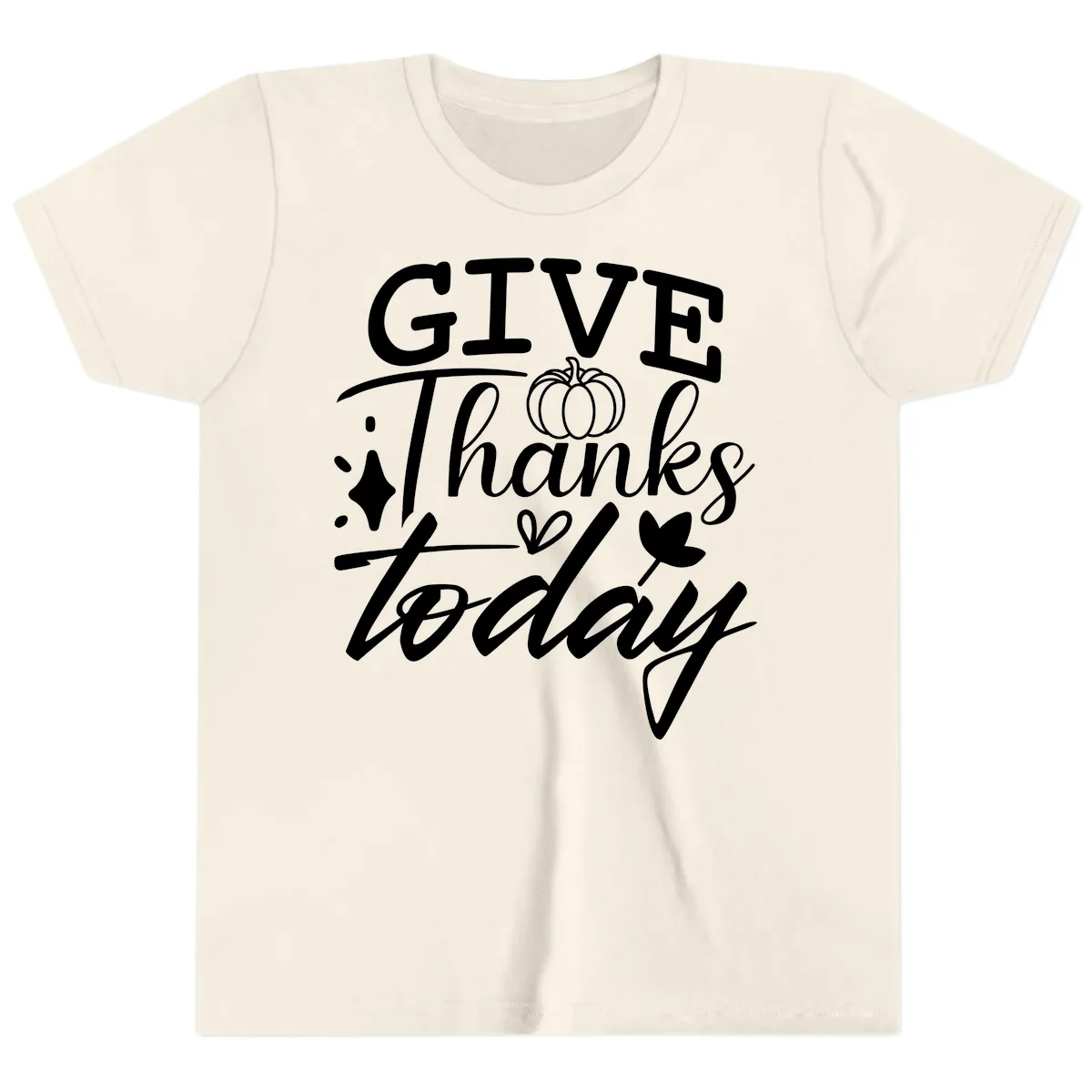 Give Thanks Today Typography Design Youth T-Shirt in Natural