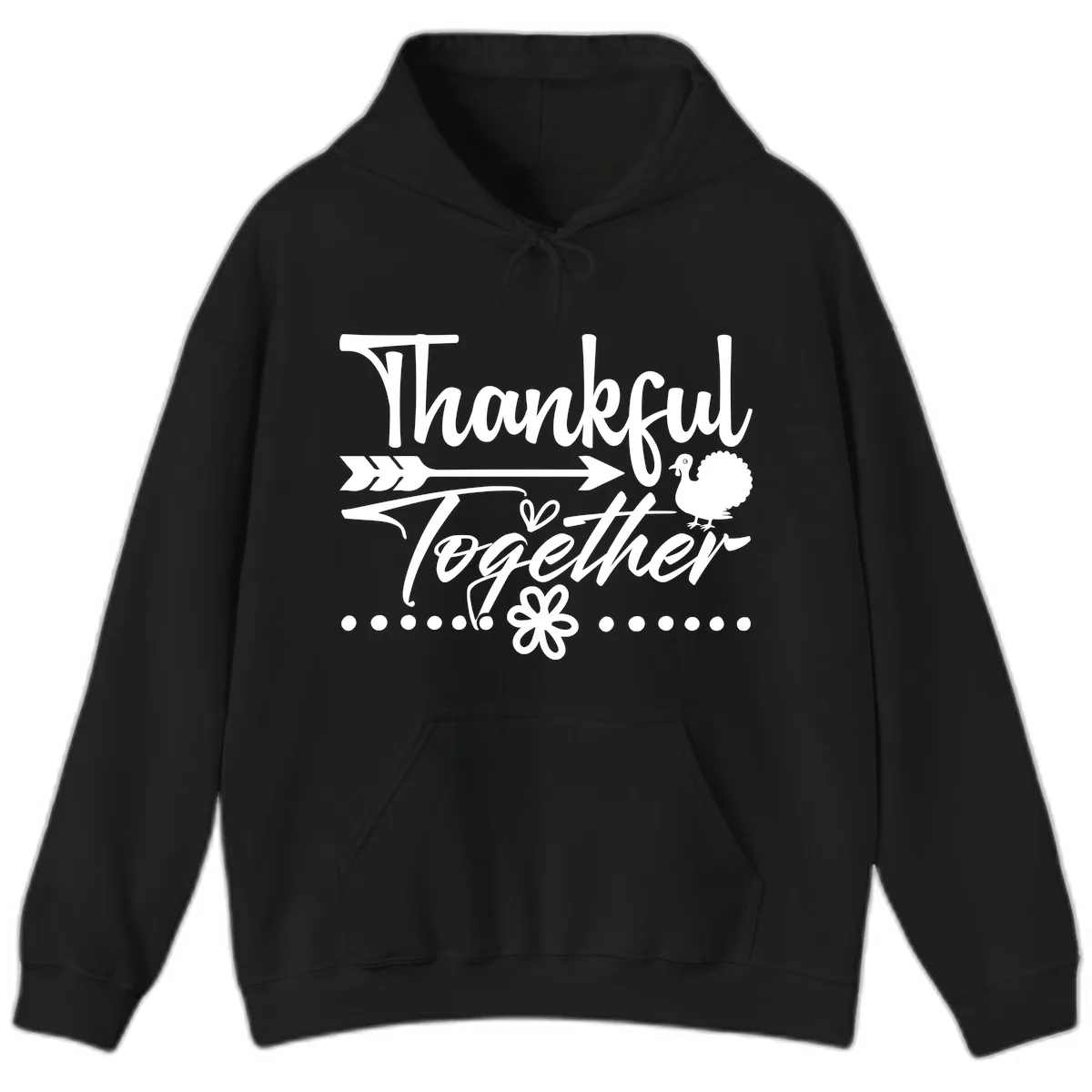 Thankful Together Typography Design Hoodie in Black