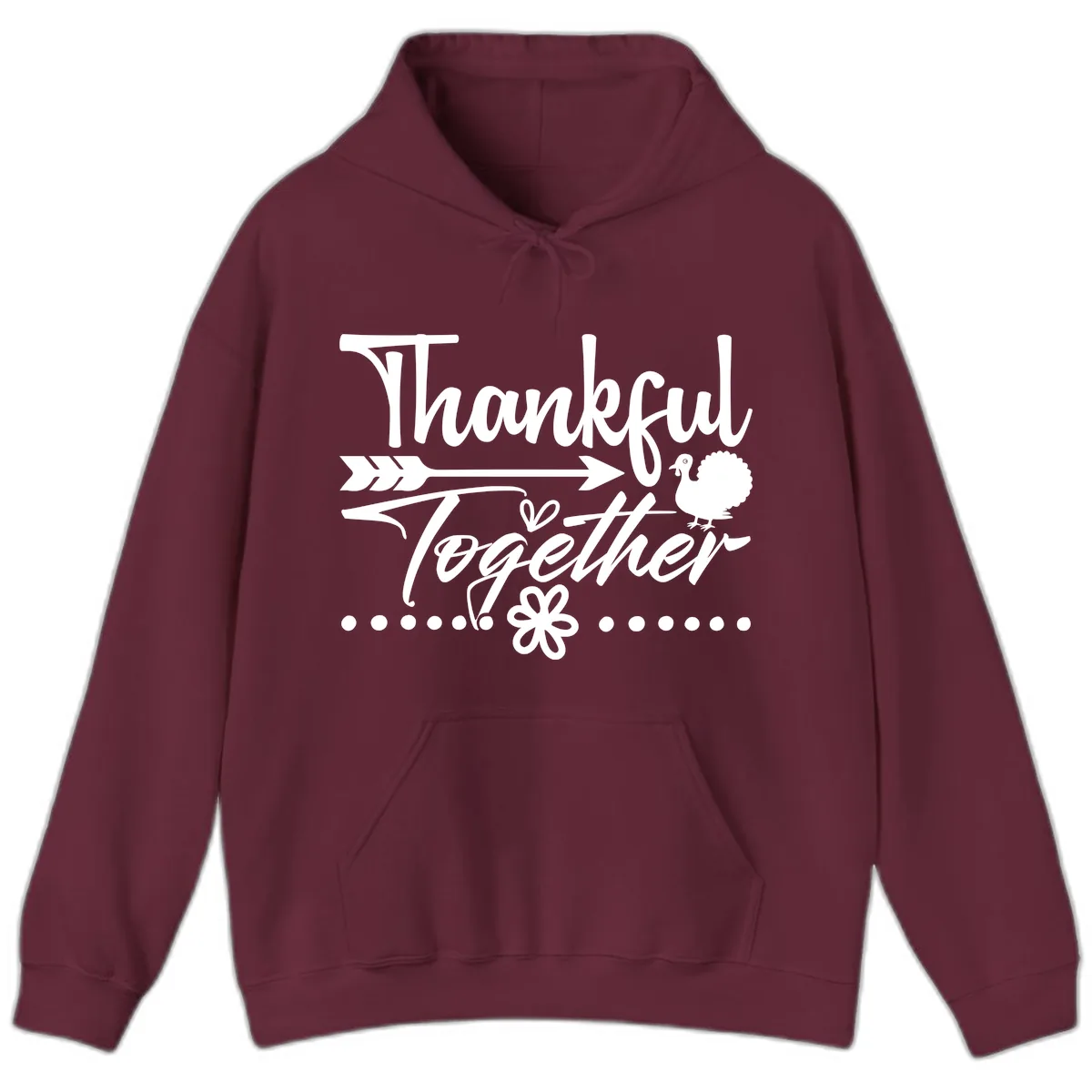Thankful Together Typography Design Hoodie in Maroon
