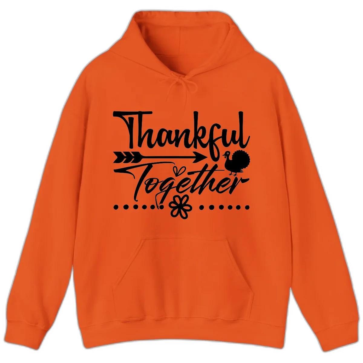 Thankful Together Typography Design Hoodie in Orange