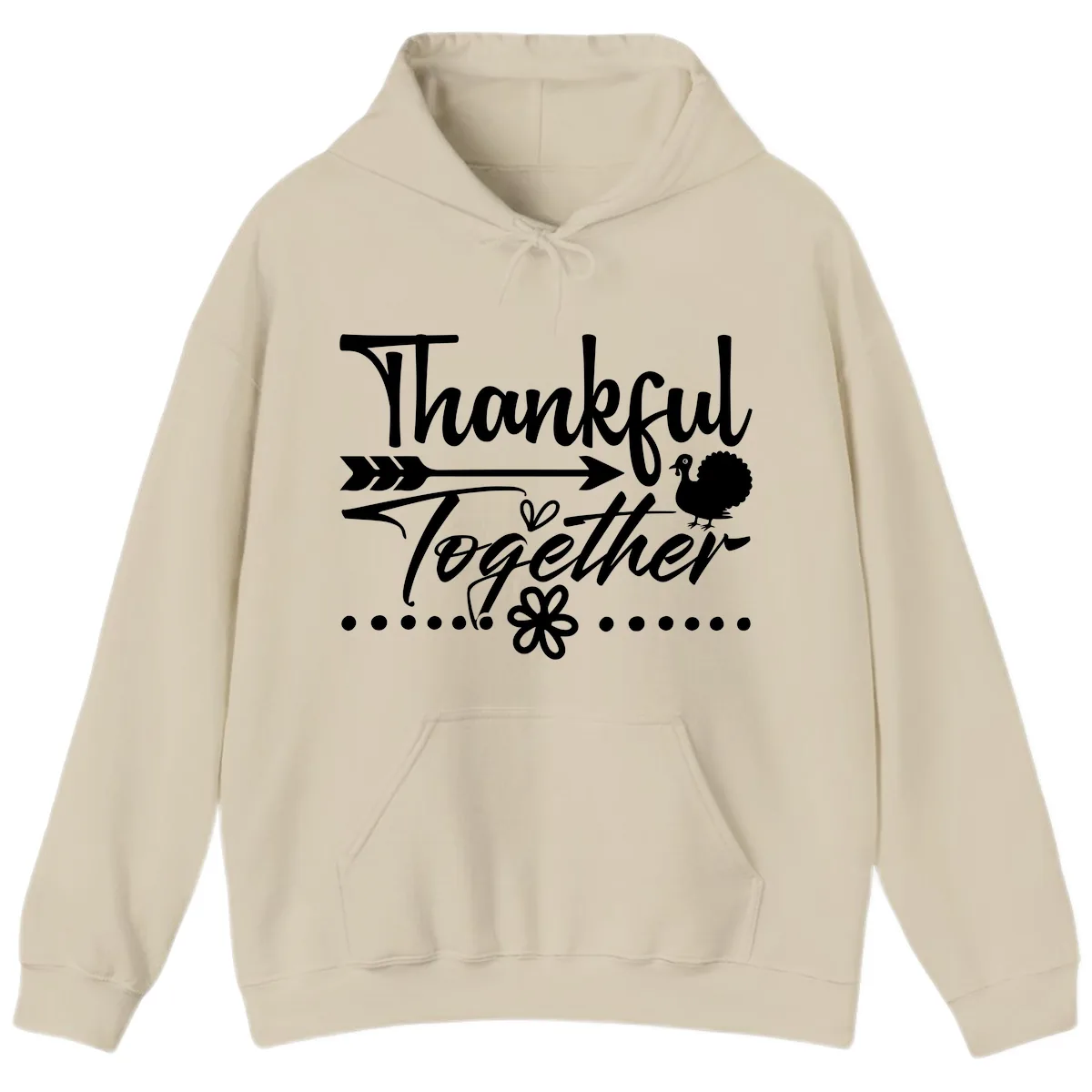 Thankful Together Typography Design Hoodie in Sand