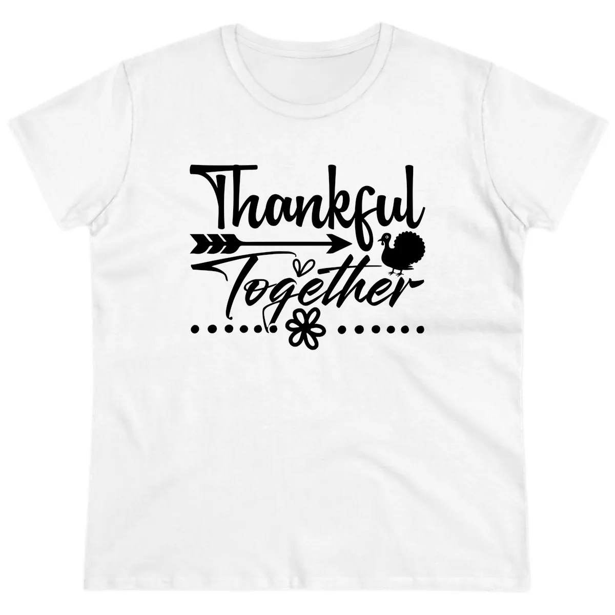 Thankful Together Typography Design Ladies Tee in White